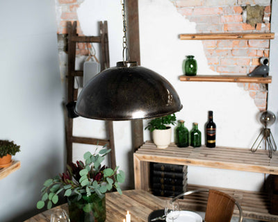 Loftlampe i fabriksstil – mørkeblå marmoreret